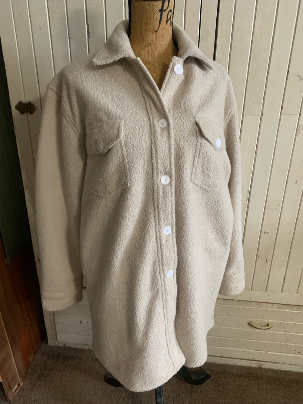Jillian Harris Jackson Rowe Colab Women's Cream Sherpa Button-Front Jacket Coat